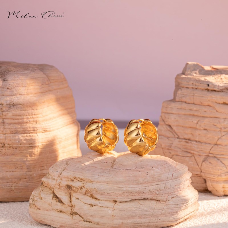 Milan Chiva Gold Chunky Hoop Earrings for Women Statement 14K