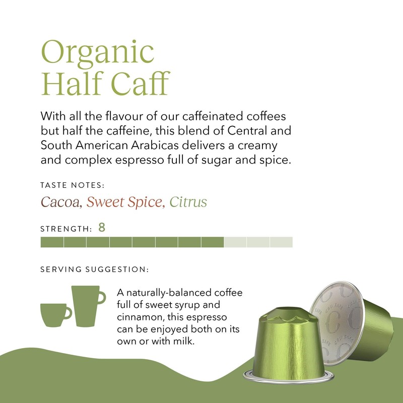 Cru Kafe Organic Half Caff Espresso Single-Serve Organic Arabica Coffee