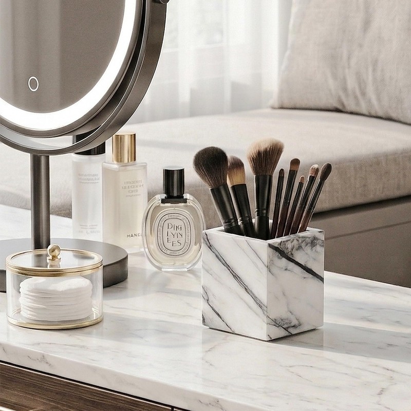 WORHE Natural Lilac Marble Toothbrush Holder 3.93Inch Solid Stone Makeup