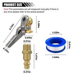 2PCS Closed Ball Tire Chuck with Clip, 1/4" FNPT 2-Way Connection Clip-On Air Chuck, Locking Tire Air Chuck with Quick Plug, Tire Inflator Nozzle for Tire Air Compressor Accessories