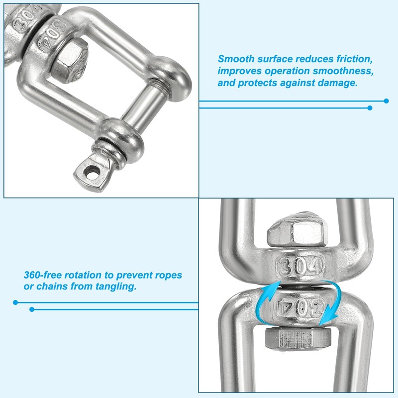 PATIKIL 2pcs Double Shackle Swivel Hook M6 Load Capacity 300kg/66lbs