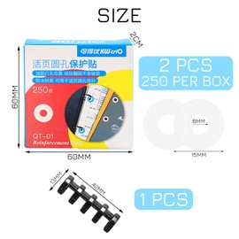 2 Rolls of Reinforced Labels, 1 Plastic Binder Binder Ring, Binder Holes, Round Stickers, Office Supplies, Stationery, for School, Office, Home, 500 Labels