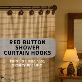 Park Designs Red Button Shower Curtain Hooks | Decorative Country Style Bathroom Curtain Rings Set of 12 | Resin Accent with Chrome-Plated Hooks | Farmhouse Shower Hook Set | Durable & Easy to Install
