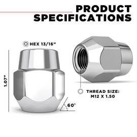 White Knight M12x1.50 Factory Style Lug Nuts for Select Hyundai, Kia and Mazda. Chrome Acorn – WN14107-20AM (20 Pack)