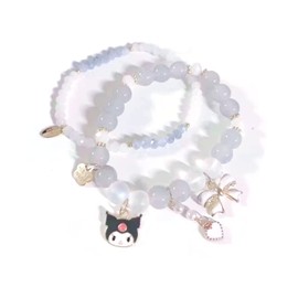 FORUBUS Lovely Cartoon Animals Charms Crystal Beads Stretch Bracelet for Women Teen Girls, Cute Rabbit Dog Beaded Strand Bracelet for BFF Friendship Memorial Jewelry-black, 2.36 inches