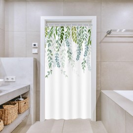 YISURE Shower Curtain with Weight Narrow 120 x 200 cm, Eucalyptus Green Leaves Plant Nature Landscape Shower Curtains Bathtub Textile Washable Width 120 x Height 200 cm