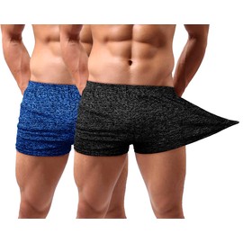 Lehmanlin - Pantalones cortos de culturismo para hombre, 3 pulgadas, entrepierna de entrenamiento, muscular, de secado rápido, Paquete de 2: negro + azul, Large/3" Inseam