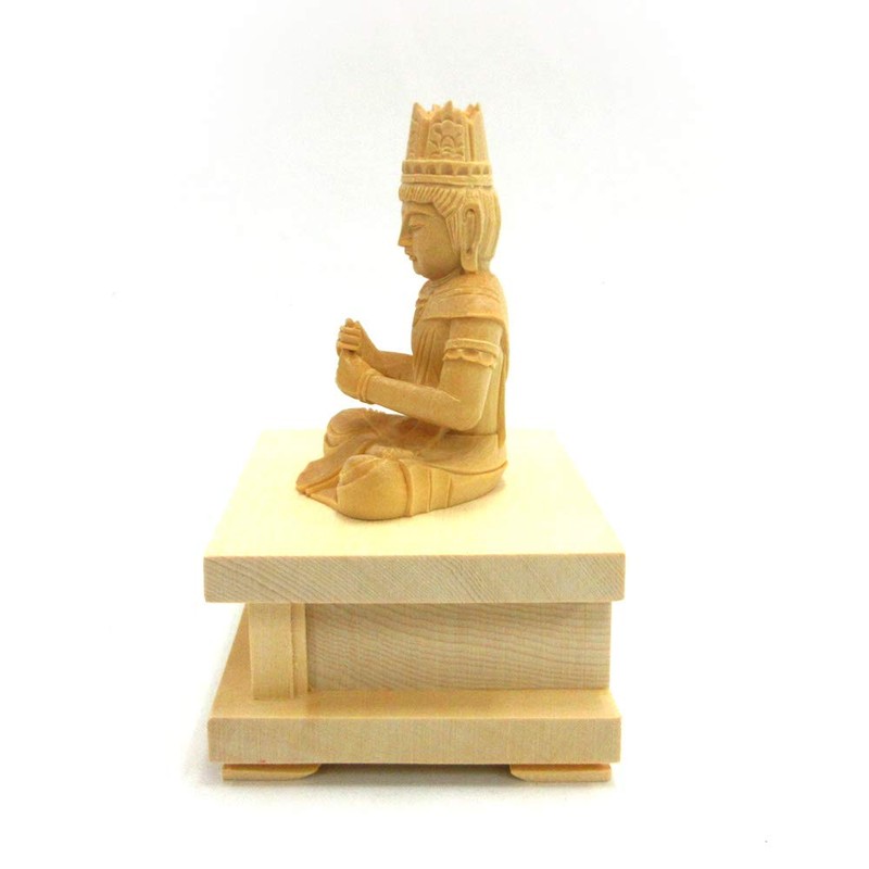 栗田こだわり仏像 【如来】 (金剛界)大日如来座像2.0寸（総高13.5cm、幅12cm、奥行8cm）桧木製高級木彫り 四角台付き 5568