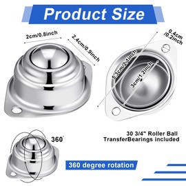 Gisafai 30 Pcs Roller Ball Transfer Bearing Carbon Steel Round Ball Transfer Unit Universal Casters for Conveyor Roller Stand Transmission System Furniture (3/4")