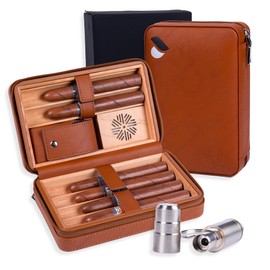 Prime Picks Humidor - Leather Travel Humidor Case - Includes Removable Humidifier, Cedar Tray, Puncher & Torch Lighter with Cutter - Humidor Kit Set for Men, Gifts For Elegant Men