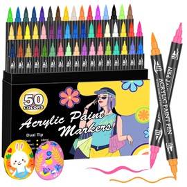 Bonala 50 Colours Dual Tip Acrylic Paint Pens Set Markers with Fine and Brush Tip, Premium Acrylic Pens for Rock Painting, Wood, Plastic, Fabric Painting and DIY Crafts