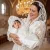 Pinuotu Silky Tencel Hooded Baptism Christening Blanket, Cross Gift, 40x40