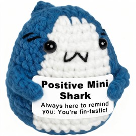 Krinisou Positive Animals Crochet Shark Gift – Mini Emotional Shark Plush with Support Message, for Coworker or Friend, Christmas Secret Santa Gift for Women Men
