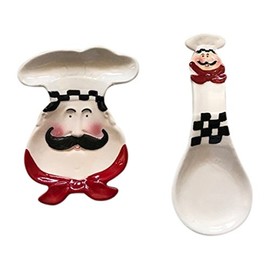 Fat Chef Spoon Rest and Kitchen Plate 2 Item Bundle