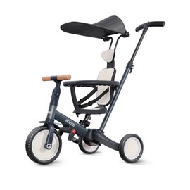 newyoo Tricycle for Toddlers 1-3, Toddler Tricycle with Push Handle and Canopy, Toddler Bike, Birthday Gift and Toys for Girl and Boy, 6 in 1 Baby Trike, Balance Bike, TR009, Dark Grey