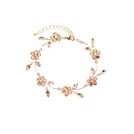 Faship Gorgeous Champagne Rhinestone Crystal Floral Bracelet - Champagne/Matching Bracelet