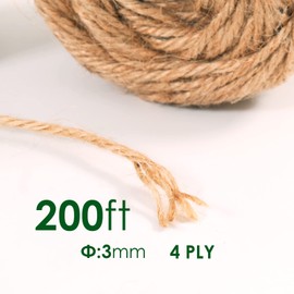Cambaverd Garden Twine Natural Jute Twine 200 Feet 3mm 4ply Twine String for Climbing Plants Gardening Crafts Gifts Wrapping Decoration Bundling Packing String