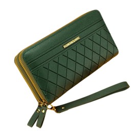Aglem Women's Long Wallet, Double Round Zipper, Large Capacity, PU Leather, Multi-functional, Long Strap, Coin Purse, Lightweight, Present, green