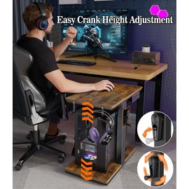 Computer Tower Stand with Charging Station & USB Ports - Adjustable Height PC Stand 2-Tier, Under Desk for ATX-Case with Wheels, CPU Holder for Office, Home, Gaming Room