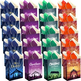 Tenceur 64 Pcs Christmas Nativity Gift Bags Christmas Gift Bags with 32 Tissue Paper Christian Christmas Gift Bags Bulk Wrapping Paper Bags for Holy Night Decoration Christmas Jesus Party Supply