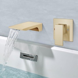 Aolemi Wall Mount Bathroom Faucet Waterfall Tub Filler, Single Handle Wall Mounted Sink Faucet with Valve, Brushed Gold