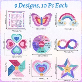 90 Pcs Sensory Strips for Anxiety Relief Items, Calm Strips with 10 Different Style, Unique Sensory Stickers for Relieve Adults Teens Fidgets Stress (Purple)