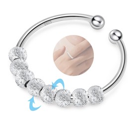 YUGDRUZY Anxiety Ring Silver 925 Women Adjustable Stress Spinner Fidget Skill Rings Jewellery Gifts, Sterling silver, silver