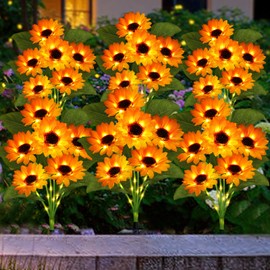 Solar Garden Lights Outdoor, 6 Pack Solar Sunflower Lights with 36 Head 3.4 Inch Flowers, Waterproof Flowers Light Fall Thanksgiving Decorations for Garden Yard Patio Backyard, Gifts for Mom Women