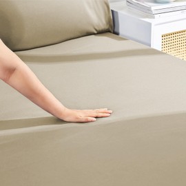 AR Ware Fitted Bed Sheet Microfibre 25cm Depth Super Soft Non Iron Shrinkage and Fade Resistant Luxury Bedding Sheets (Beige, Super King)