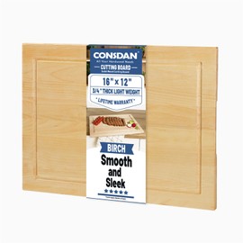 CONSDAN Wood Cutting Board for Kitchen, 16 x 12, Soild Birch Wood, Edge Grain, Chopping Board, Butcher Block with Juice Groove, Prefinished with Food-Safe Oil, 3/4" thick