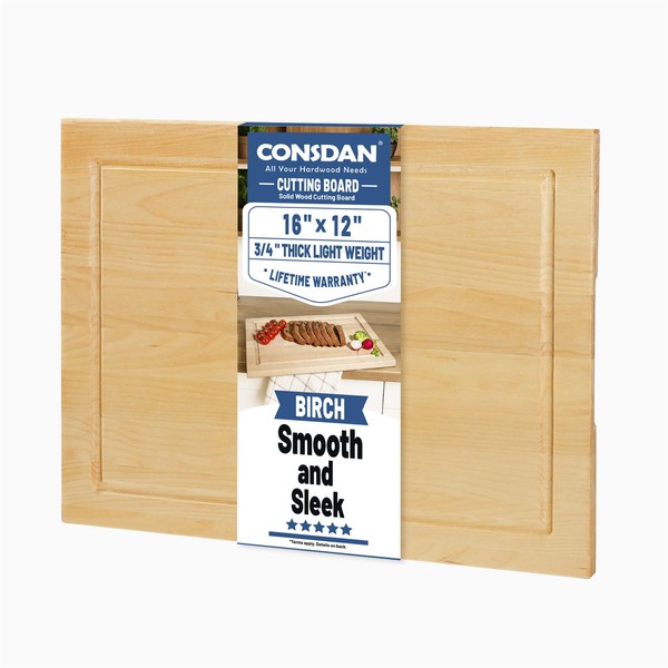 CONSDAN Wood Cutting Board for Kitchen, 16 x 12, Soild