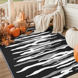 GENIMO Waterproof Outdoor Rug for Patio, 6’x9’ Lightweight Plastic Straw Carpet, Reversible Mat for Camping, Porch, RV, Camper, Deck, Balcony, Beach, Backyard, Black & White