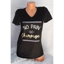 ATHLETIC WORKS (M) Stretch Knit Black Sport Top NO PAIN NO CHAMPAGNE Lettering