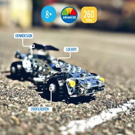 Eitech 00230 Metal Construction Kit - Speed Racer Model I, 260 Components, Model Car Kit, DIY Educational Toy, Racing Car Approx. 18 cm, Construction Toy for Children from 8 Years