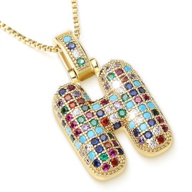 Wingoden Gold Initial Necklaces for Women, 14K Gold Plated, A-Z, Bubble Letter Necklace, Gold, Pendant, Cubic Zirconia, Dainty Gold, Jewelry for Women and Men, Gold, No Gemstone