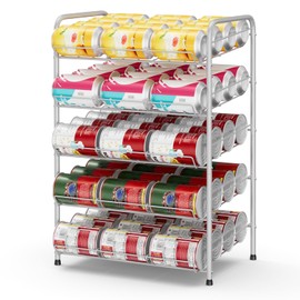Vrisa Can Organizer for Pantry 5 Tier Canned Food Organizer Can Storage Rack Holds Up to 60 Cans Rolling Soda Soup Vegetable Can Goods Dispenser Shelf for Kitchen Pantry Cabinet, Silver