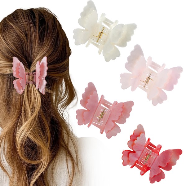 hisial 4Pcs Double Layered Butterfly Hair Claw Clips for Women