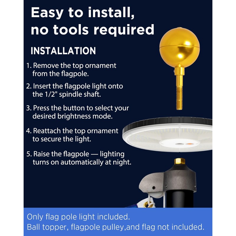Flagpole Light Solar Powered, 360 LED Ultra Bright Flag Light