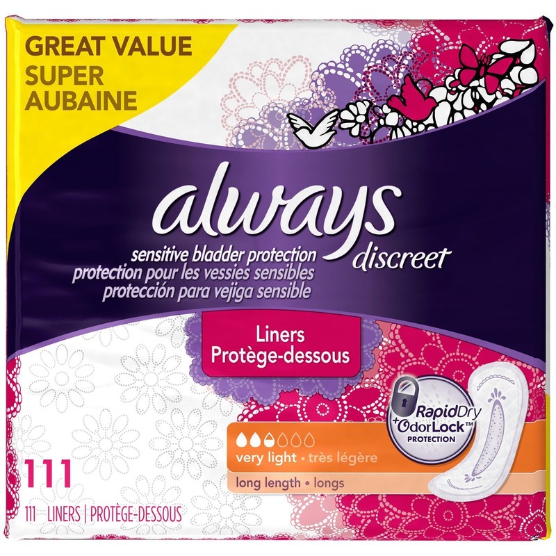 Always Discreet, Incontinence Liners, Very Light, Long Length, 111 Count,