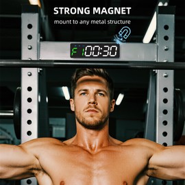 Mini Portable Gym Timer Clock, Large LED Digital Display Screen, Powerful Magnet, Powerful Battery, Count up/Down, Stopwatch, Exercise Interval Timer, Eight Fitness Modes, Suitable for Home and Gym