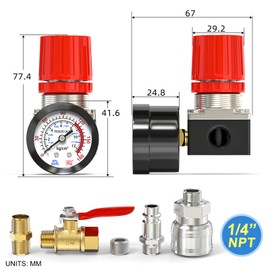 MEANLIN MEASURE 1/4 Inch Air Compressor Regulator with Gauge, 0~180 PSI Air Gauge Regulator Inline for Air Compressor and Pneumatic Tools (Four-way valve)