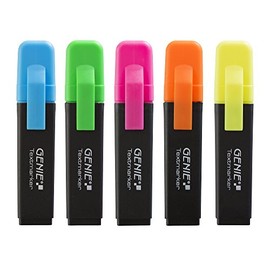 Genie 40022 Textmarker je 1 x Neon gelb; orange; Pink; Blau; Grün; mit Keilspitze; 5 er Pack Strichbreite ca. 1 - 5 mm; einzeln Entnehmbar