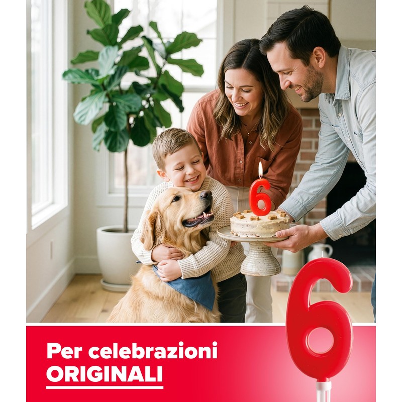 dekora - Candeline Compleanno Gigante Numero 6 Rossa 15 cm