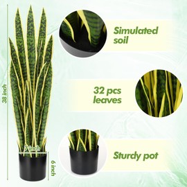 Crowye 3.15 Ft Tall Artificial Snake Plant Faux Sansevieria Plant Large Fake Snake Bulk in Pot for Home Office Housewarming Gift