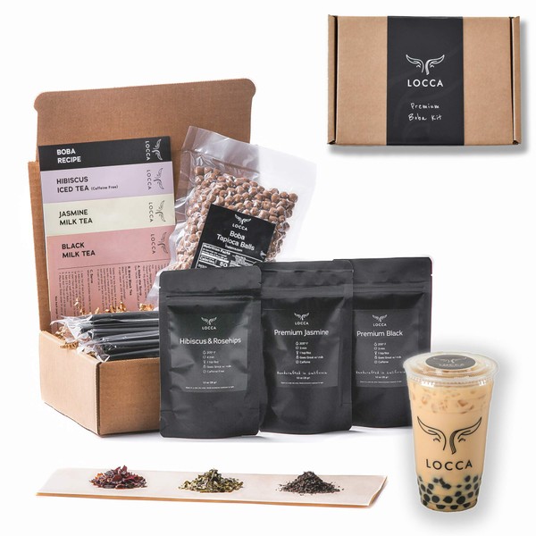Locca Hibiscus Boba Tea Kit | 24+ Boba Drinks Premium Hibiscus Rosehips, Jasmine, Black Tea | Premium Loose Leaf Teas | DIY Kit for Hibiscus Milk Tea Kit