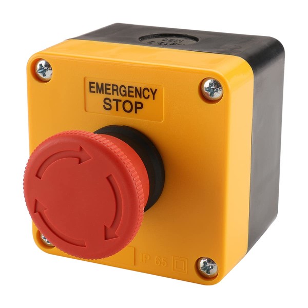 Baomain Red Sign Emergency Stop Switch Push Button Weatherproof Push Button Switch 660V with Box (1PCS)