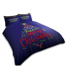 VELVETIO Merry Christmas Duvet Cover Set with Pillowcase, Soft Breathable Xmas Tree Bedding Bedset Single, Printed Reversible Texture Comforter Quilt, Multi