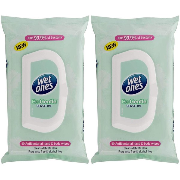 Wet Ones Wipes, On The Go, Original, 40 Wipes with Lid for Freshness, Pack of 2 (Gentle)