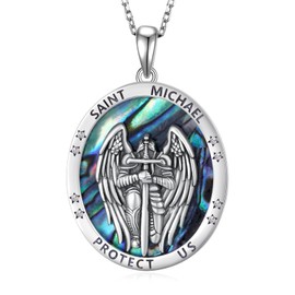 Feijiesi 925 Sterling Silver Saint Michael Necklace for Women Archangel Michael Pendant Religious Jewelry Catholic Gifts
