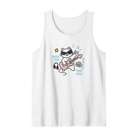 Cool Rock Cat Funny Guitar Cat Rock Star Music Lover Kawaii Tank Top